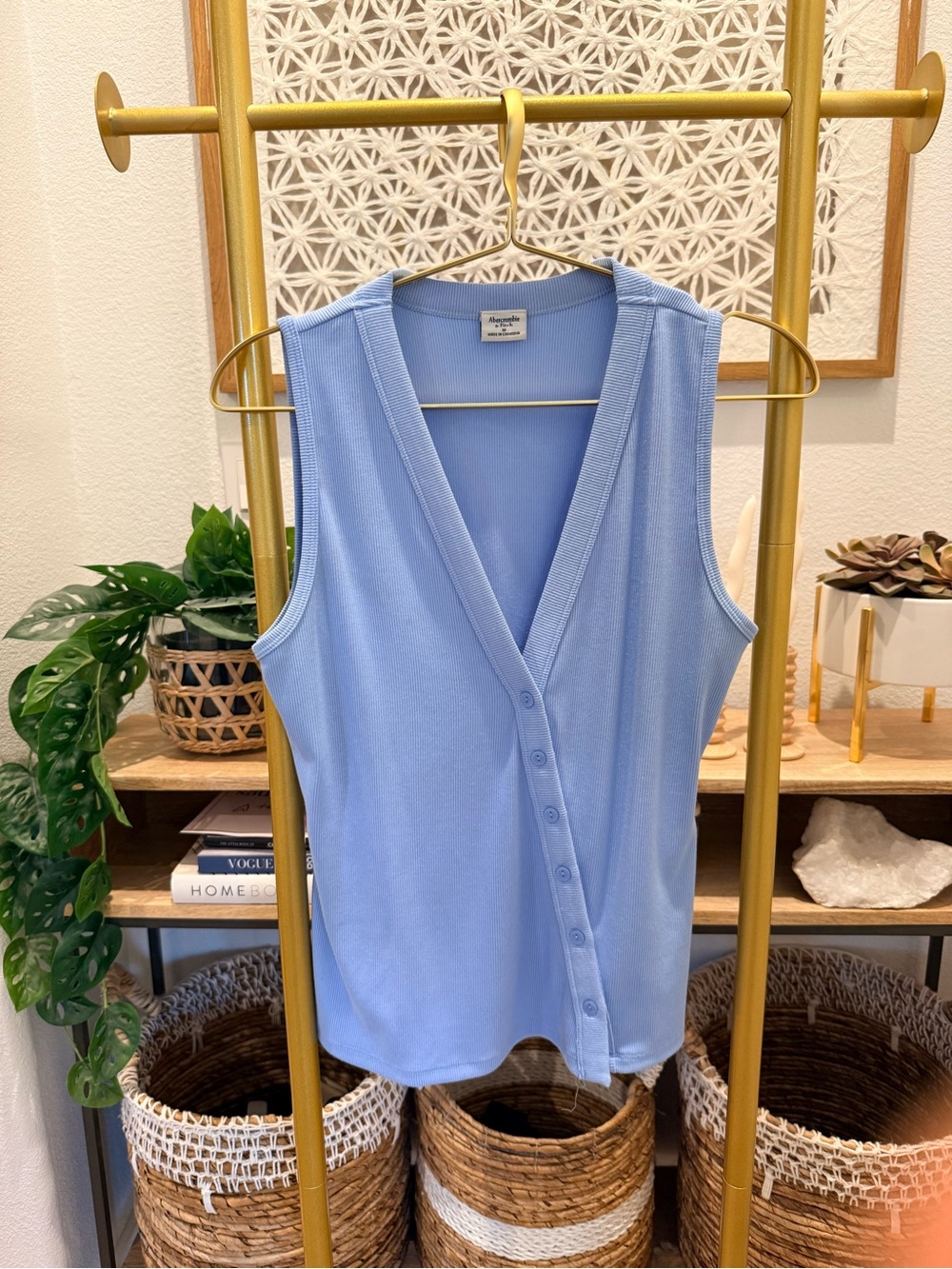 Abercrombie & Fitch Light Periwinkle Button V-Neck Tank